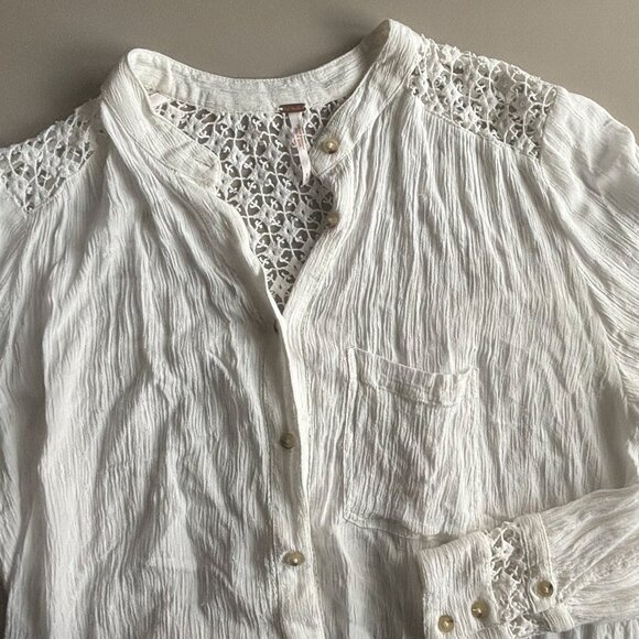 Free People White Button Up Blouse with See Through Lace Back, S - Picture 4 of 8